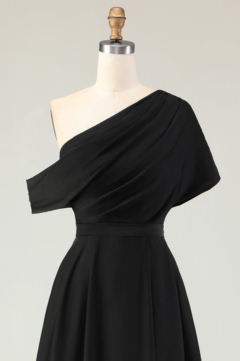Load image into Gallery viewer, Black A Line Maxi Satin Mother of the Bride Dress with Pockets