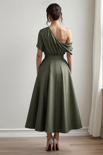 Black A Line Maxi Satin Mother of the Bride Dress with Pockets