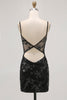Load image into Gallery viewer, Sparkly Black Tight Corset Spaghetti Straps Short Prom Dress with Lace