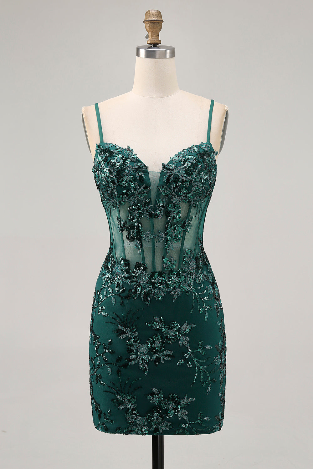Sparkly Dark Green Tight Short Corset Prom Dress with Sequins