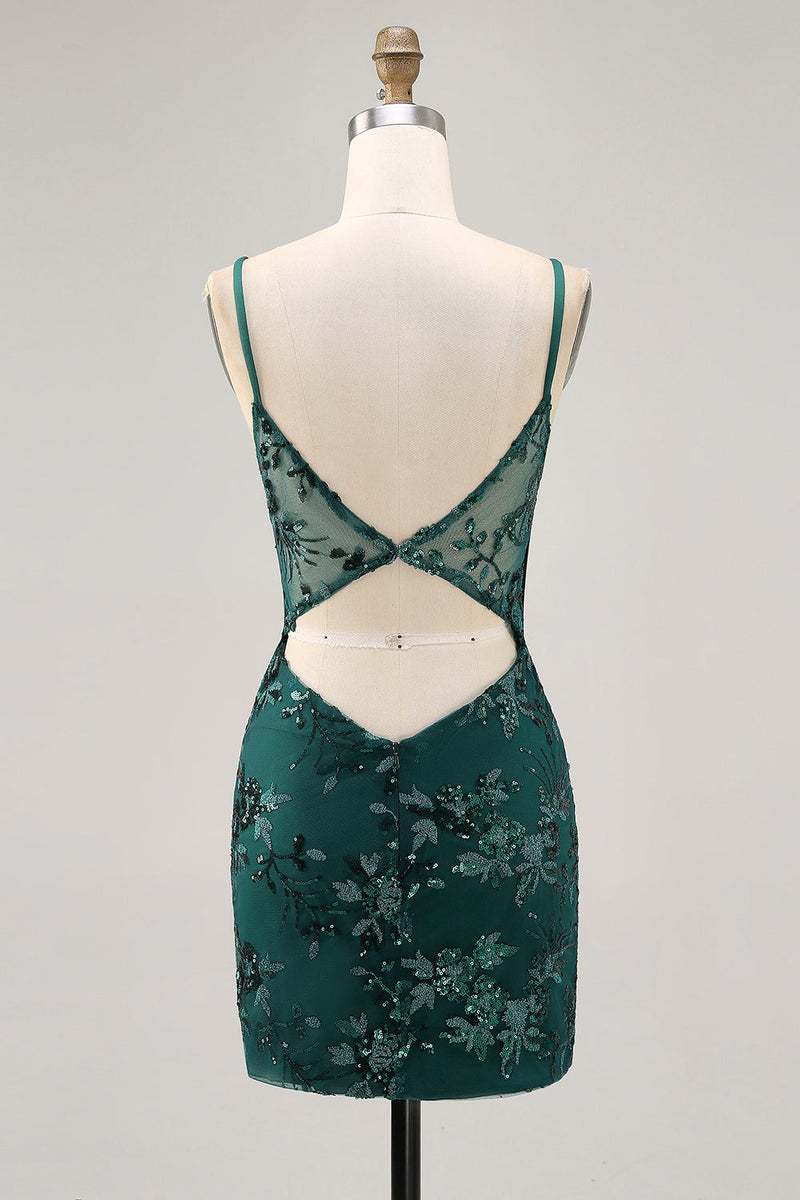 Load image into Gallery viewer, Sparkly Dark Green Tight Short Corset Prom Dress with Sequins