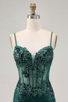 Load image into Gallery viewer, Sparkly Dark Green Tight Short Corset Prom Dress with Sequins