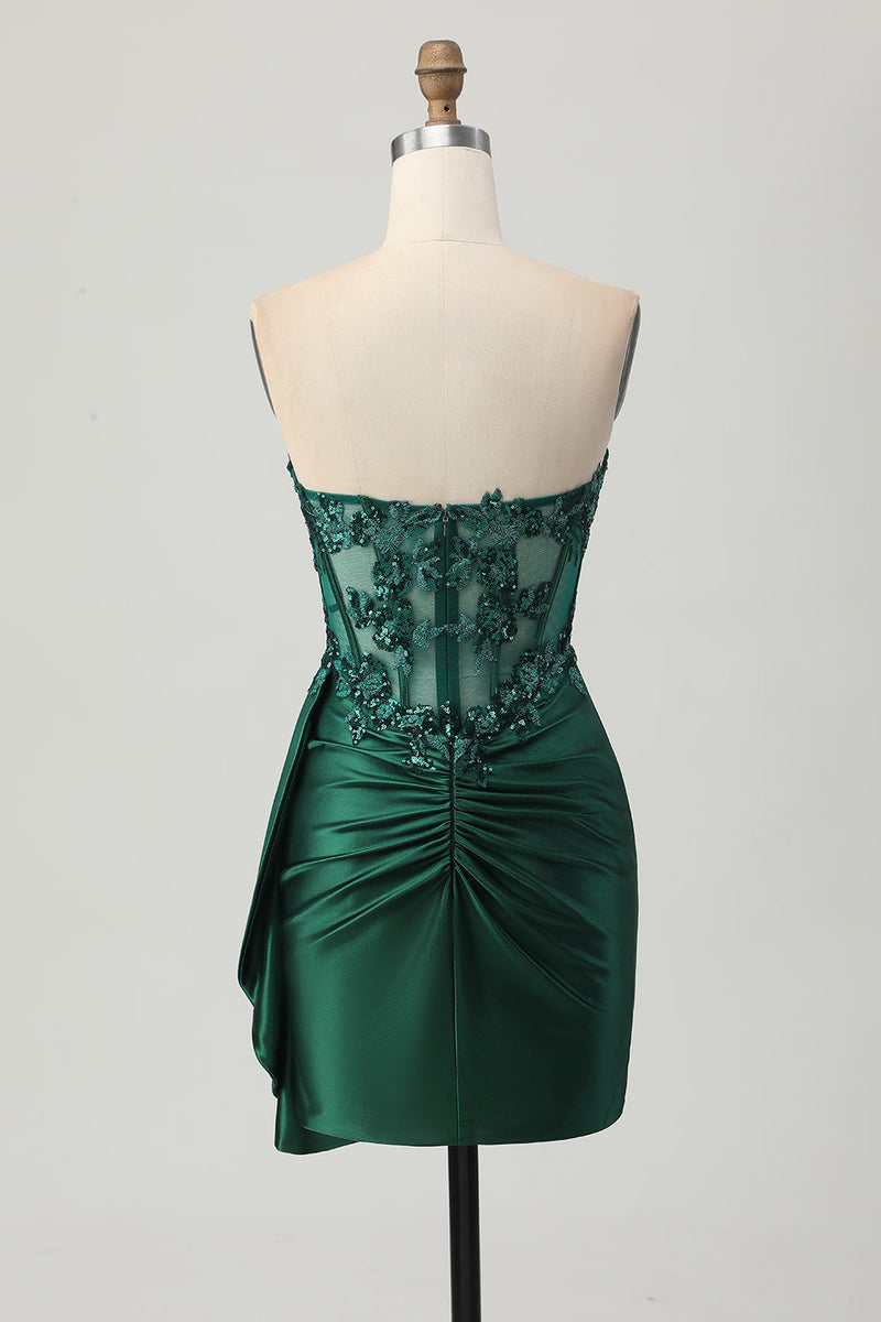 Load image into Gallery viewer, Sparkly Dark Green Sweetheart Corset Short Prom Dress