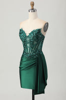Load image into Gallery viewer, Sparkly Dark Green Sweetheart Corset Short Prom Dress