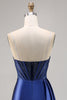 Load image into Gallery viewer, Sparkly Navy Satin Corset Short Prom Dress with Beading