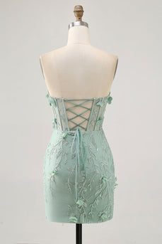 Sparkly Sage Floral Sweetheart Corset Tight Short Prom Dress with Beading