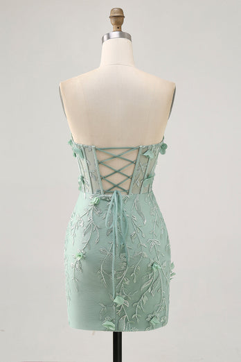 Sparkly Sage Floral Sweetheart Corset Tight Short Prom Dress with Beading