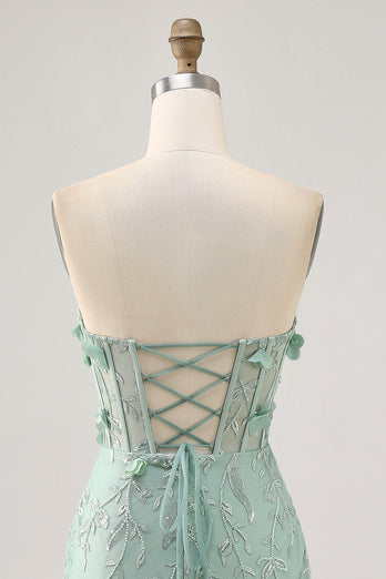 Sparkly Sage Floral Sweetheart Corset Tight Short Prom Dress with Beading