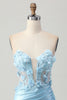 Load image into Gallery viewer, Sky Blue Corset Floral Tight Short Satin Prom Dress