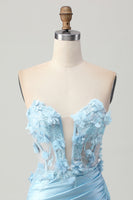 Load image into Gallery viewer, Sky Blue Corset Floral Tight Short Satin Prom Dress