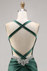 Load image into Gallery viewer, Sparkly Dark Green Satin Corset Short Tight Prom Dress with Beading