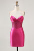 Load image into Gallery viewer, Sparkly Fuchsia Tight Corset Strapless Short Satin Prom Dress
