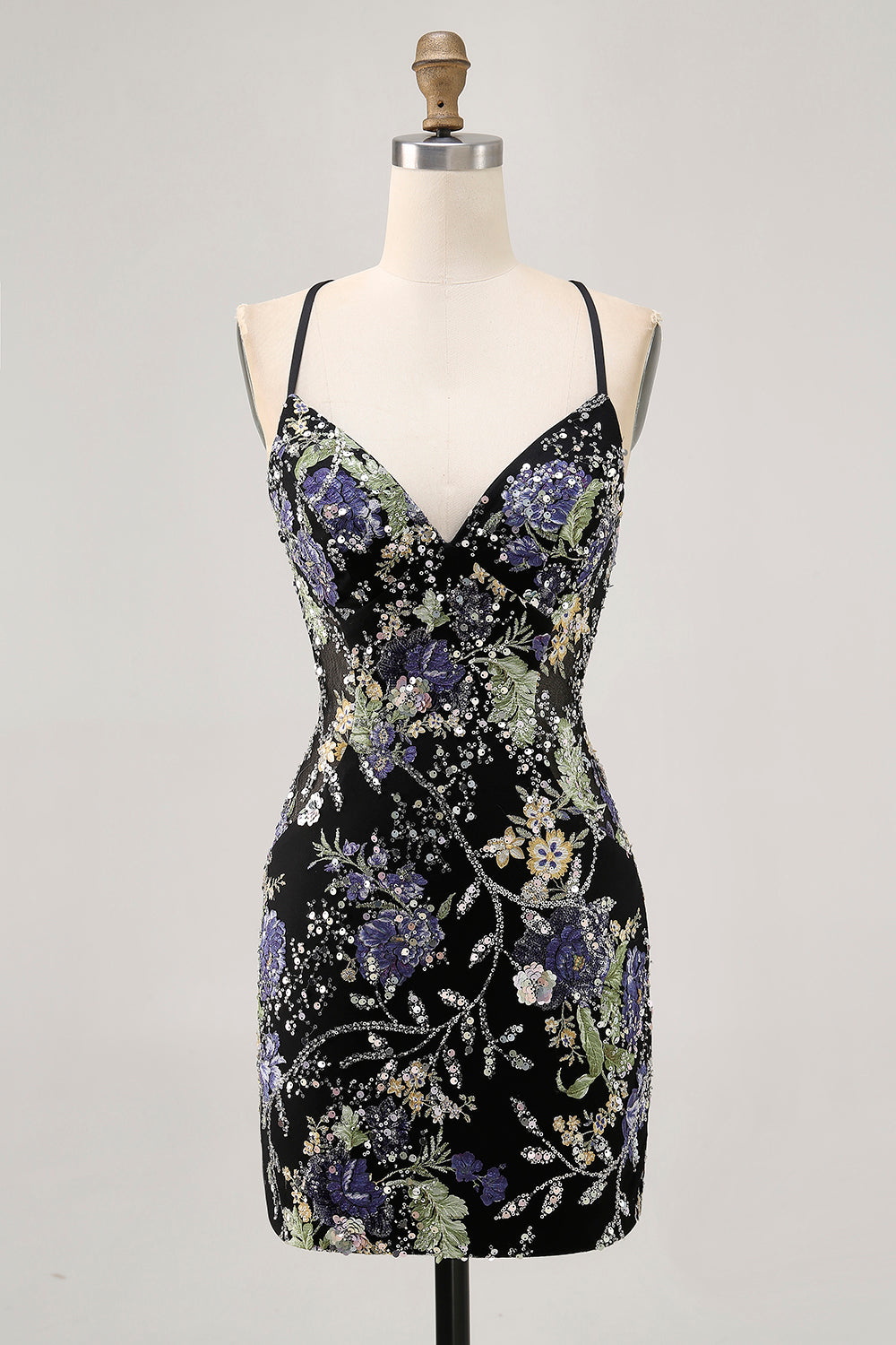 Sparkly Black Tight Floral Short Prom Dress with Beading