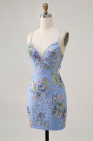 Load image into Gallery viewer, Sparkly Lilac Tight Beaded Floral Short Prom Dress with Sequins