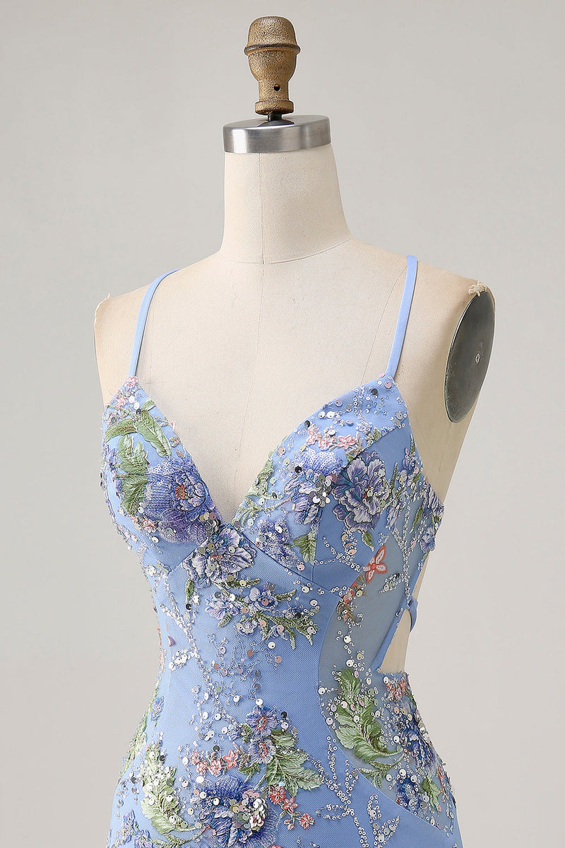 Load image into Gallery viewer, Sparkly Lilac Tight Beaded Floral Short Prom Dress with Sequins