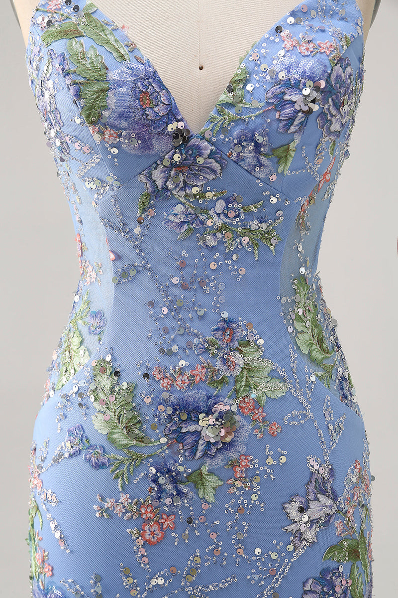 Load image into Gallery viewer, Sparkly Lilac Tight Beaded Floral Short Prom Dress with Sequins