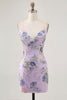 Load image into Gallery viewer, Sparkly Lilac Tight Beaded Floral Short Prom Dress with Sequins