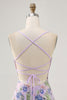 Load image into Gallery viewer, Sparkly Lilac Tight Beaded Floral Short Prom Dress with Sequins