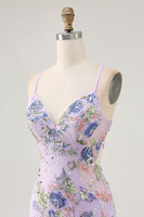Load image into Gallery viewer, Sparkly Lilac Tight Beaded Floral Short Prom Dress with Sequins