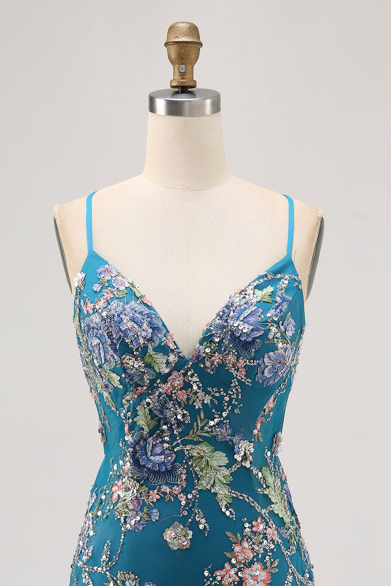 Load image into Gallery viewer, Sparkly Peacock Tight Floral Beaded Short Prom Dress with Sequin