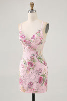 Load image into Gallery viewer, Sparkly Pink Beaded Floral Short Tight Prom Dress with Sequins