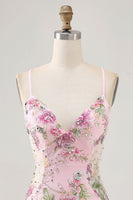 Load image into Gallery viewer, Sparkly Pink Beaded Floral Short Tight Prom Dress with Sequins