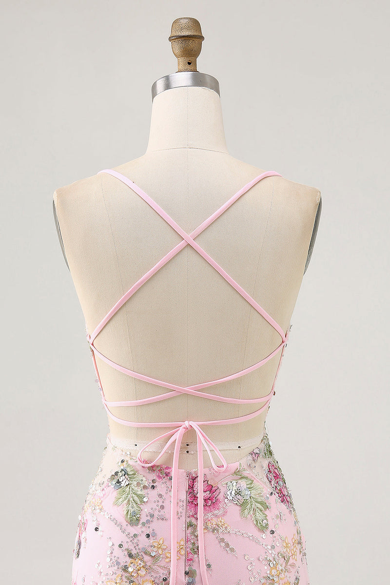 Load image into Gallery viewer, Sparkly Lilac Tight Beaded Floral Short Prom Dress with Sequins