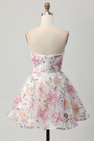 Load image into Gallery viewer, Sparkly Pink Floral A Line Short Prom Dress