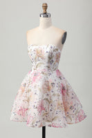 Load image into Gallery viewer, Sparkly Pink Floral A Line Short Prom Dress