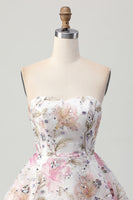 Load image into Gallery viewer, Sparkly Pink Floral A Line Short Prom Dress