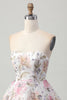 Load image into Gallery viewer, Sparkly Pink Floral A Line Short Prom Dress