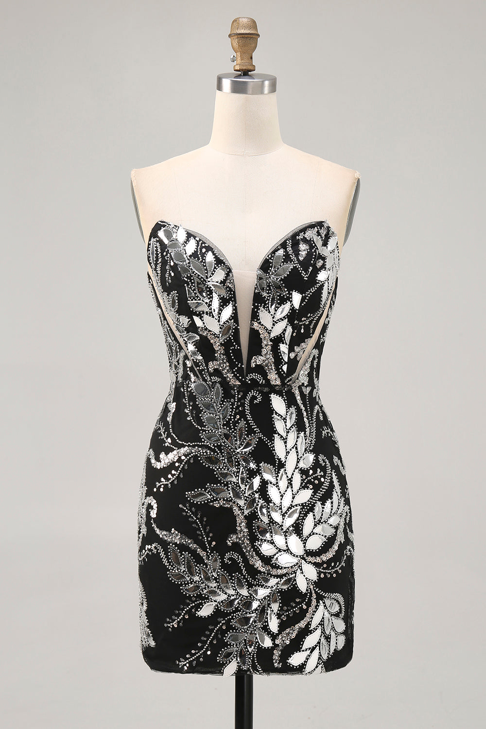 Sparkly Black Strapless Tight Short Mirror Prom Dress
