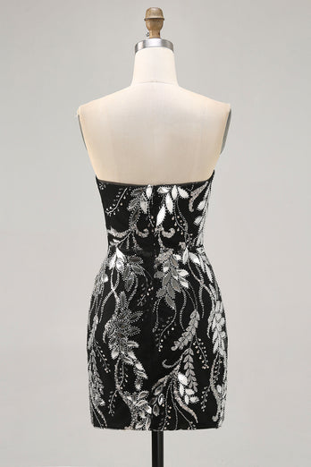 Sparkly Black Strapless Tight Short Mirror Prom Dress