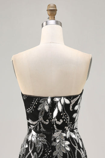 Sparkly Black Strapless Tight Short Mirror Prom Dress
