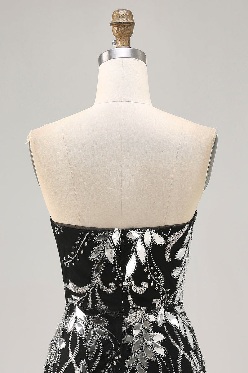 Load image into Gallery viewer, Sparkly Black Strapless Tight Short Mirror Prom Dress