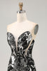 Load image into Gallery viewer, Sparkly Black Strapless Tight Short Mirror Prom Dress