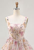 Load image into Gallery viewer, Sparkly Pink Corset Floral Beaded Short Prom Dress with Sequins