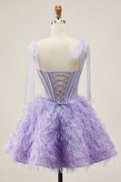 Load image into Gallery viewer, Sparkly Lilac Corset A Line Short Beaded Prom Dress with Feathers
