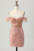 Load image into Gallery viewer, Sparkly Dusty Rose Tight Corset Short Prom Dress with Beading