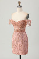 Load image into Gallery viewer, Sparkly Dusty Rose Tight Corset Short Prom Dress with Beading