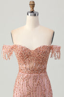Load image into Gallery viewer, Sparkly Dusty Rose Tight Corset Short Prom Dress with Beading