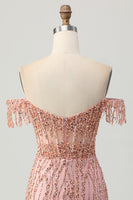 Load image into Gallery viewer, Sparkly Dusty Rose Tight Corset Short Prom Dress with Beading