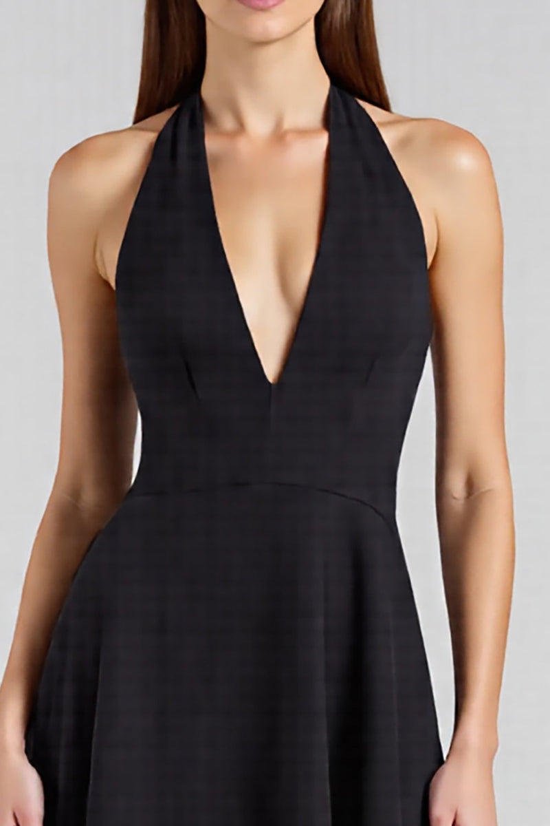Load image into Gallery viewer, Satin Halter Backless Asymmetrical Long Black Tie Dress