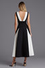 Load image into Gallery viewer, Black and White Satin A Line Patchwork V-Neck Long Formal Dress