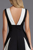 Load image into Gallery viewer, Black and White Satin A Line Patchwork V-Neck Long Formal Dress