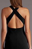 Load image into Gallery viewer, Black Halter Satin Bodycon Keyhole Midi Cocktail Dress