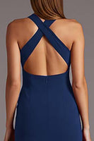 Load image into Gallery viewer, Black Halter Satin Bodycon Keyhole Midi Cocktail Dress