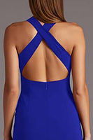 Load image into Gallery viewer, Black Halter Satin Bodycon Keyhole Midi Cocktail Dress