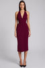 Load image into Gallery viewer, Black Bodycon Satin Halter Backless Midi Cocktail Dress