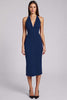 Load image into Gallery viewer, Black Bodycon Satin Halter Backless Midi Cocktail Dress